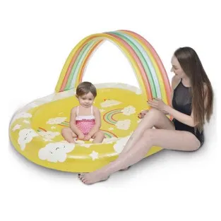 Piscină Gonflabilă Acoperită pentru Copii, Model Curcubeu, 144x128x84 cm