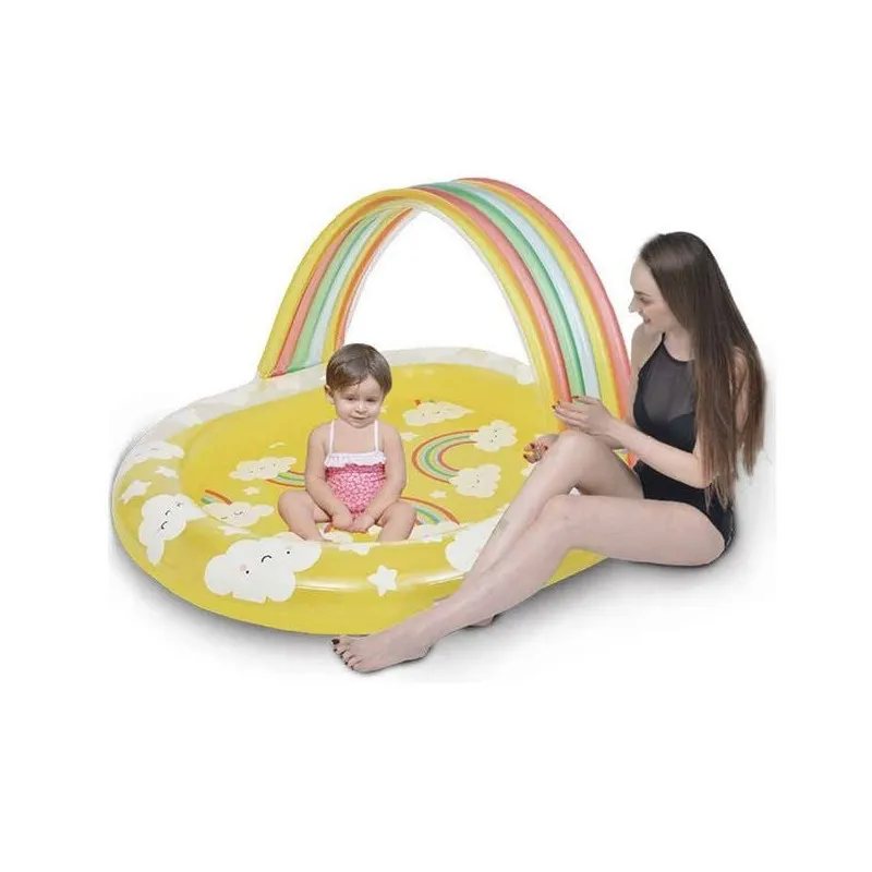Piscină Gonflabilă Acoperită pentru Copii, Model Curcubeu, 144x128x84 cm