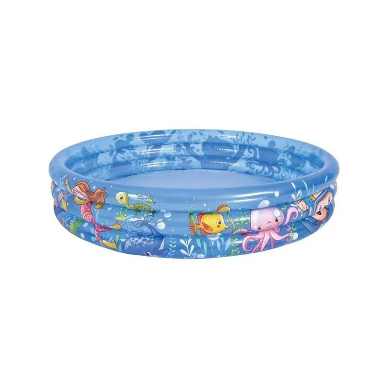 Piscină Gonflabilă pentru Copii, Model Lumea Mării, 3 Inele, Ø120x24 cm