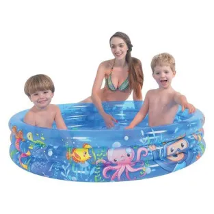 Piscină Gonflabilă pentru Copii, Model Lumea Mării, 3 Inele, Ø120x24 cm 2