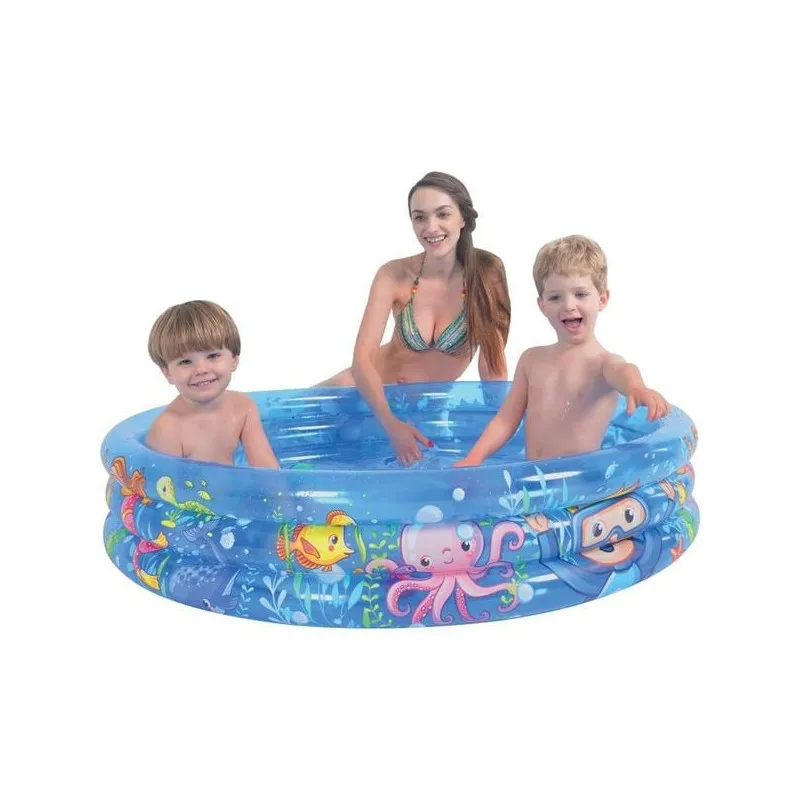 Piscină Gonflabilă pentru Copii, Model Lumea Mării, 3 Inele, Ø120x24 cm