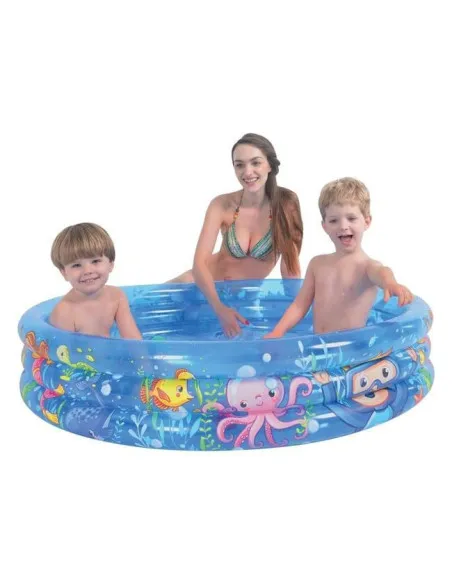 Piscină Gonflabilă pentru Copii, Model Lumea Mării, 3 Inele, Ø120x24 cm