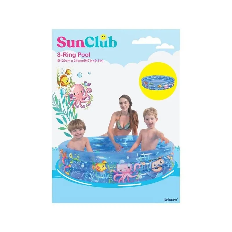 Piscină Gonflabilă pentru Copii, Model Lumea Mării, 3 Inele, Ø120x24 cm