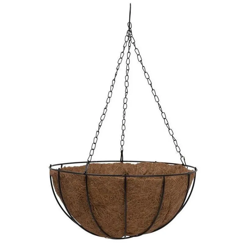 Suport pentru ghiveci cu lant, rotund, Otel, Fibra Cocos, 30x14cm
