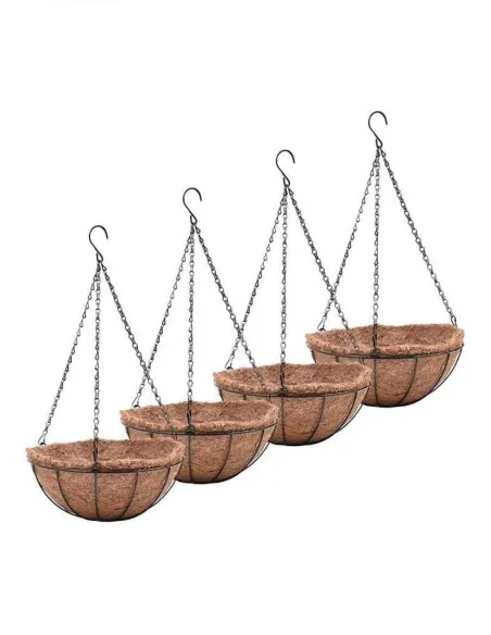 Suport pentru ghiveci cu lant, rotund, Otel, Fibra Cocos, 20x12cm