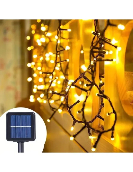 Instalatie solara 300 LED cu panou solar si controler, lungime 30 metri, alb cald