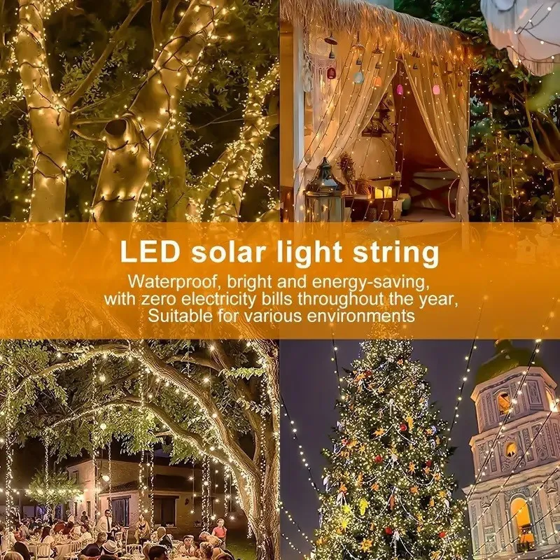 Instalatie solara 300 LED cu panou solar si controler, lungime 30 metri, alb cald