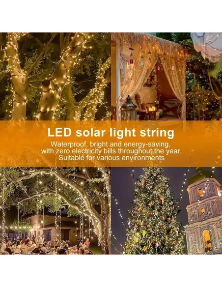 Instalatie solara 300 LED cu panou solar si controler, lungime 30 metri, alb cald