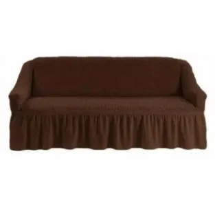 Husă Canapea 3 Locuri cu Volan, Material Creponat Elastic, 180–240 cm, Maro