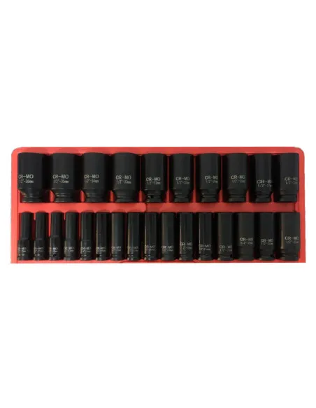 Trusă Tubulare Impact Lungi 1/2", 26 Piese, 10–36 mm