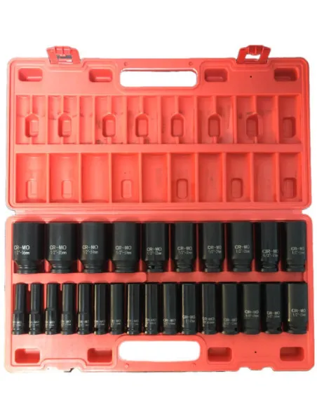 Trusă Tubulare Impact Lungi 1/2", 26 Piese, 10–36 mm