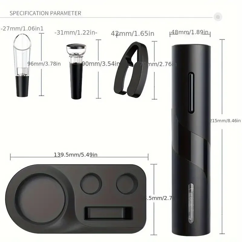 Set Deschizător de Sticle de Vin Electric Reîncărcabil USB și Tirbușon Automat, cu Accesorii Incluse