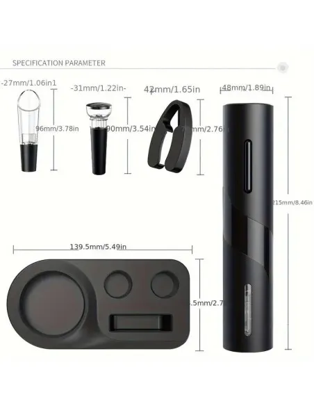 Set Deschizător de Sticle de Vin Electric Reîncărcabil USB și Tirbușon Automat, cu Accesorii Incluse