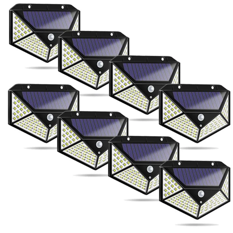 Set 8 Lămpi Solare de Perete, 100 LED, 600LM, Senzor de Mișcare PIR 270°, IP65