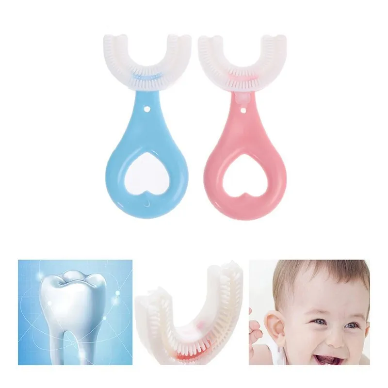 Set 2 x Periuta de dinti circulara pentru copii, din silicon, U- shape