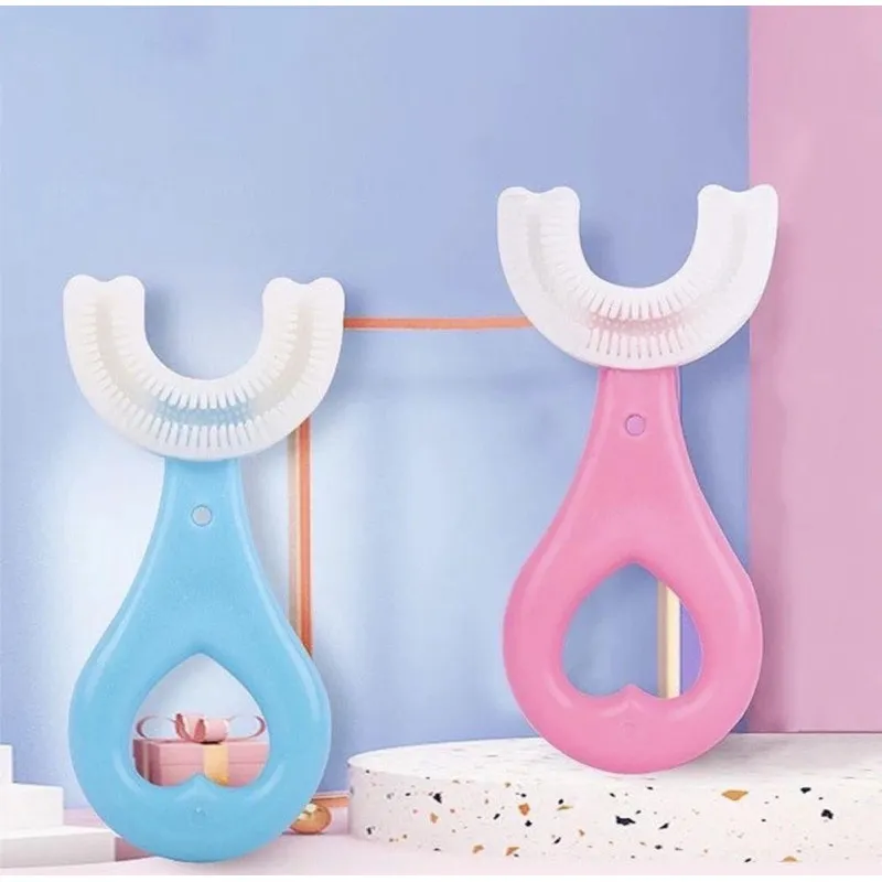 Set 2 x Periuta de dinti circulara pentru copii, din silicon, U- shape