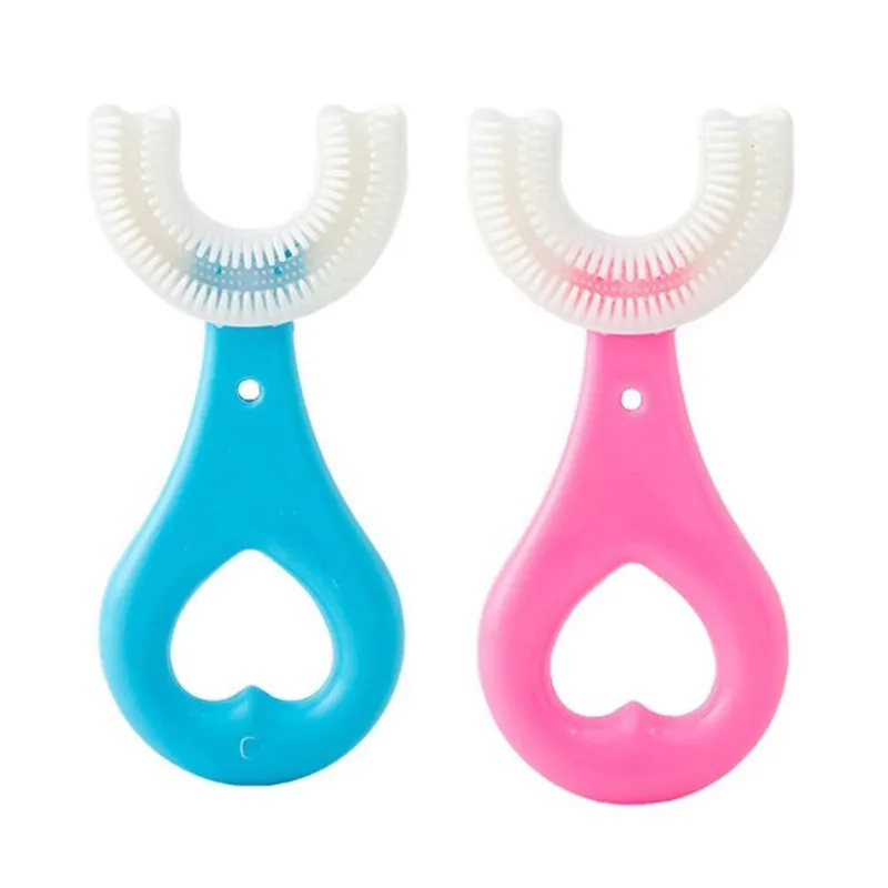Set 2 x Periuta de dinti circulara pentru copii, din silicon, U- shape