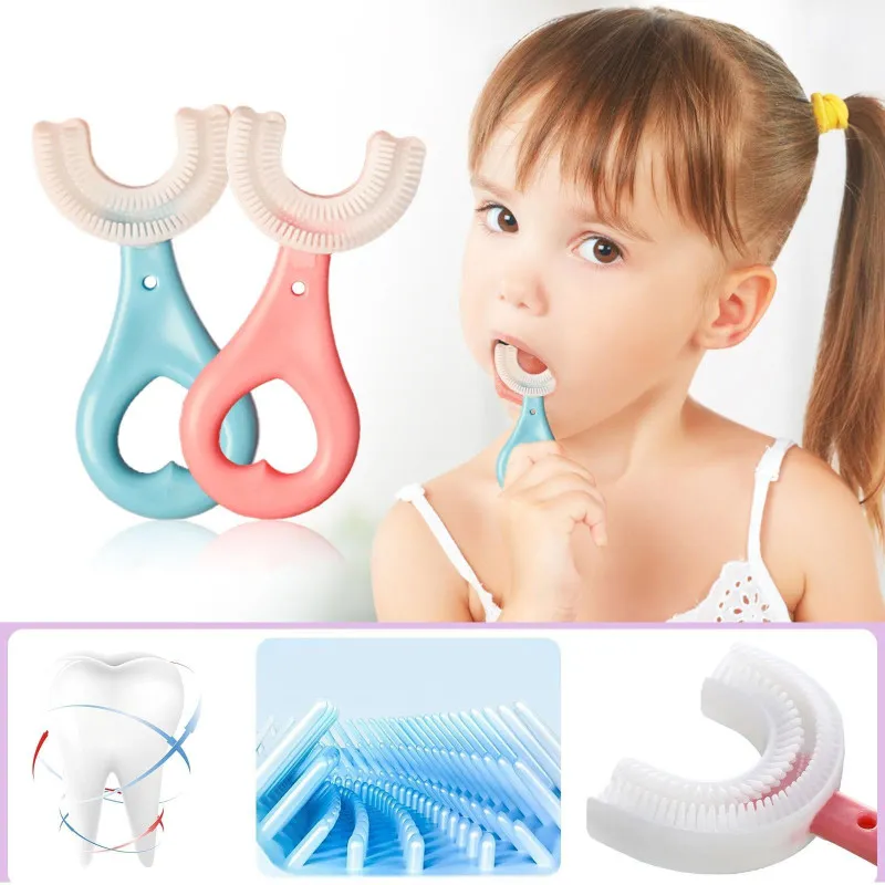 Set 2 x Periuta de dinti circulara pentru copii, din silicon, U- shape