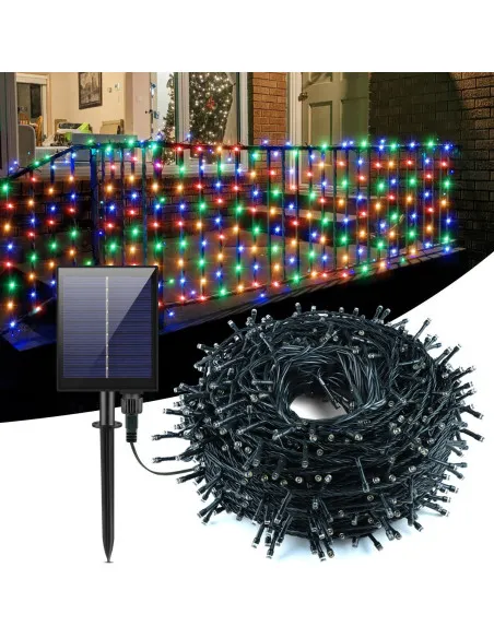 Instalație Solară 100 m, 1000 LED-uri, Panou Solar 1200 mAh, 8 Jocuri de Lumini