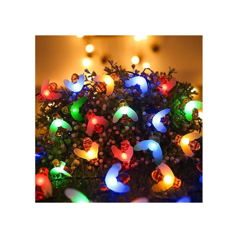 Instalație Solară Decorativă cu Albinuțe, 50 LED-uri Multicolor, 6,5 m, Senzor Amurg