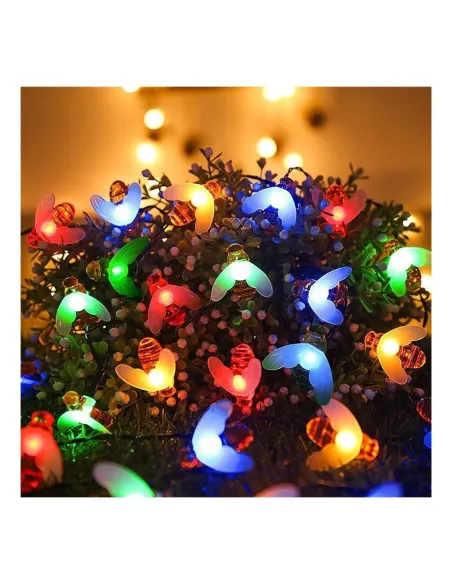 Instalație Solară Decorativă cu Albinuțe, 50 LED-uri Multicolor, 6,5 m, Senzor Amurg