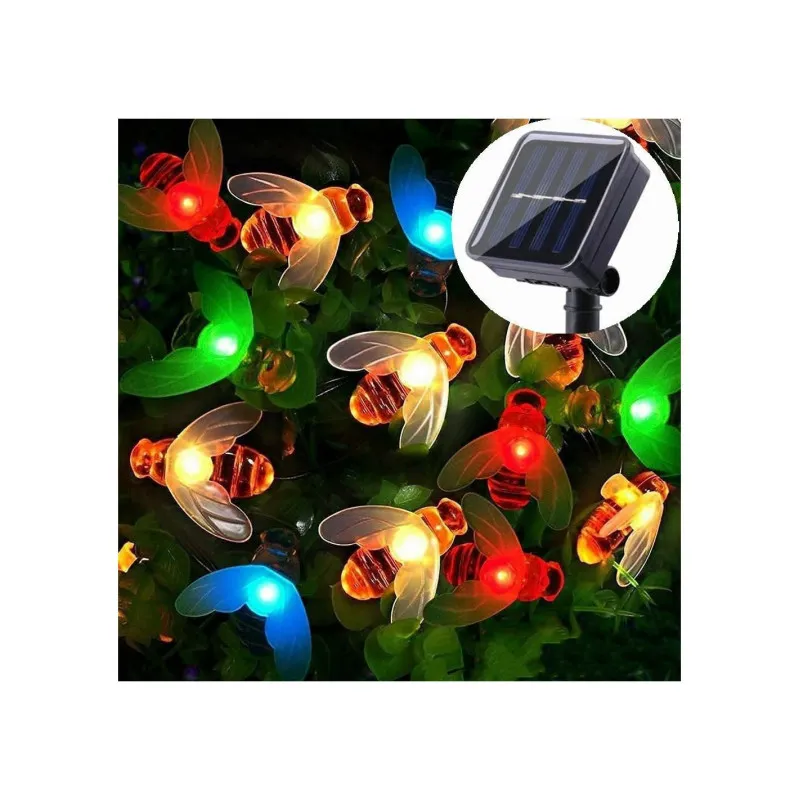 Instalație Solară Decorativă cu Albinuțe, 50 LED-uri Multicolor, 6,5 m, Senzor Amurg