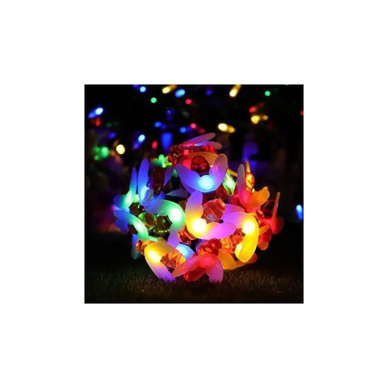 Instalație Solară Decorativă cu Albinuțe, 50 LED-uri Multicolor, 6,5 m, Senzor Amurg