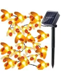 Instalație Solară Albinuțe, 50 LED-uri, Alb Cald, 6,5 m, 8 Moduri, Rezistentă la Apă IP65