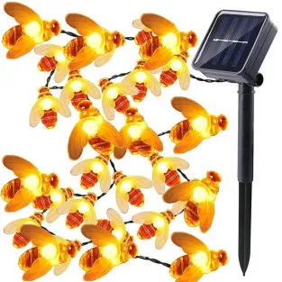 Instalație Solară Albinuțe, 50 LED-uri, Alb Cald, 6,5 m, 8 Moduri, Rezistentă la Apă IP65