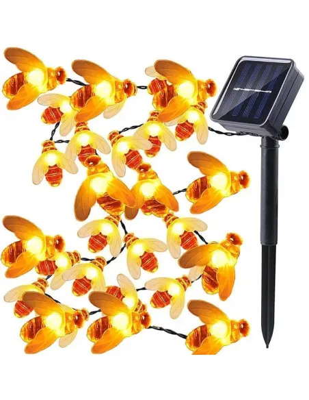 Instalație Solară Albinuțe, 50 LED-uri, Alb Cald, 6,5 m, 8 Moduri, Rezistentă la Apă IP65