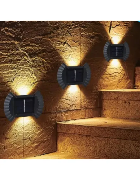Set 4 Lămpi Solare Bidirecționale cu Senzor de Lumină, IP65, Autonomie 6-8 Ore