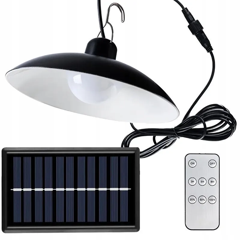 Lampă Solară Pendul cu Cârlig, Panou Solar Independent Cablu 3m, Telecomandă, 3 Niveluri, IP44