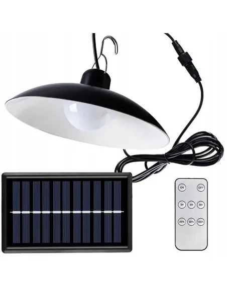 Lampă Solară Pendul cu Cârlig, Panou Solar Independent Cablu 3m, Telecomandă, 3 Niveluri, IP44