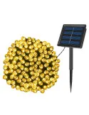 Instalație 100 LED Exterior cu Panou Solar, Alb Cald, 10 m, Senzor Automat lumina