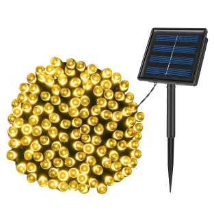 Instalație 100 LED Exterior cu Panou Solar, Alb Cald, 10 m, Senzor Automat lumina