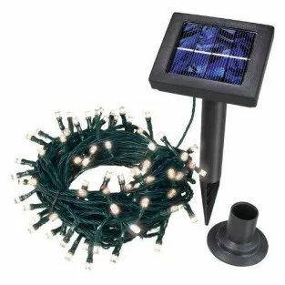 Instalație 100 LED Exterior cu Panou Solar, Alb Cald, 10 m, Senzor Automat lumina 2