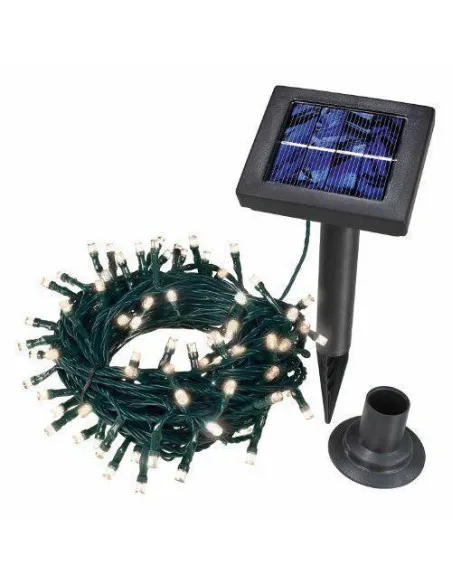 Instalație 100 LED Exterior cu Panou Solar, Alb Cald, 10 m, Senzor Automat lumina
