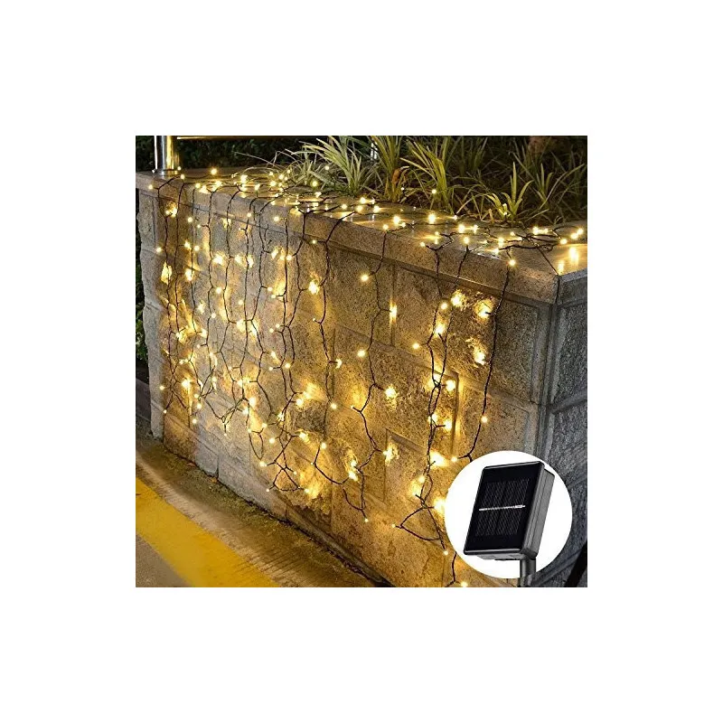 Instalație 100 LED Exterior cu Panou Solar, Alb Cald, 10 m, Senzor Automat lumina