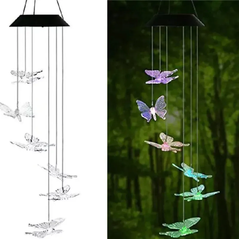 Decoratiune cu 6 fluturi incarcare solara si jocuri de lumini pentru gradina