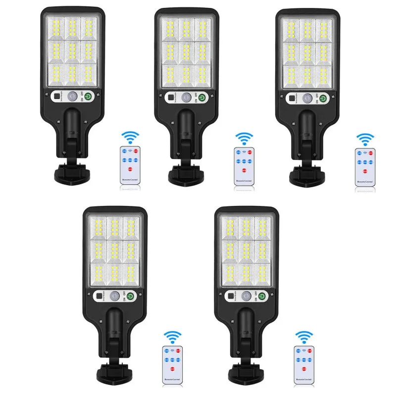 Set 5 Lămpi Solare de Perete, 72 LED-uri, 50W, Telecomandă, Senzor Mișcare, 3 Moduri, IP65