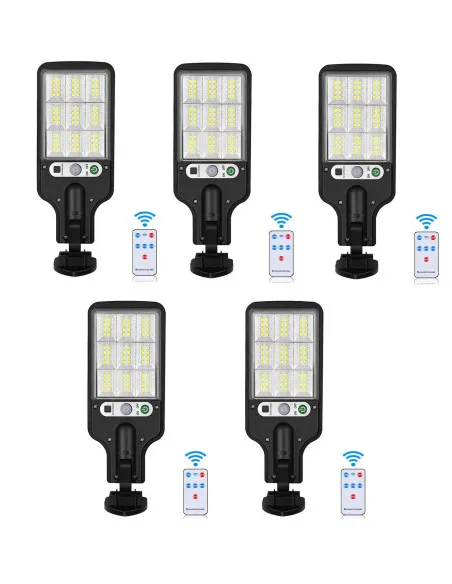 Set 5 Lămpi Solare de Perete, 72 LED-uri, 50W, Telecomandă, Senzor Mișcare, 3 Moduri, IP65