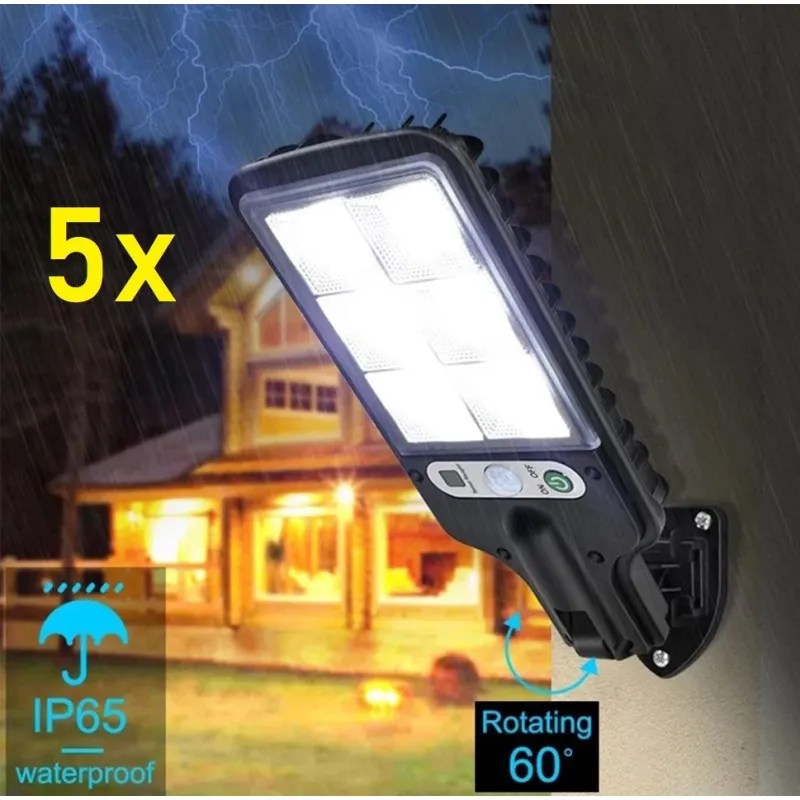 Set 5 Lămpi Solare de Perete, 72 LED-uri, 50W, Telecomandă, Senzor Mișcare, 3 Moduri, IP65