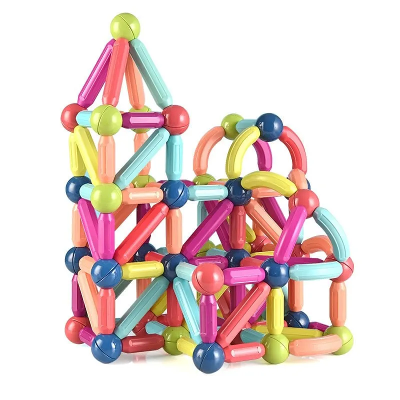 Magnetic Sticks 64 Piese – Jucărie Magnetică Educațională pentru Modele 3D