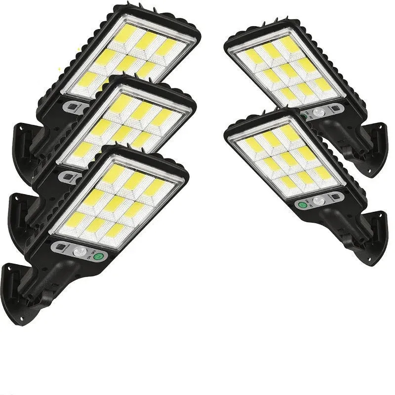 Set 5 x Lampi Solare de Perete cu 72 LED-uri COB, 50W, 3 Moduri de Functionare, Telecomanda, Senzor de Miscare si Lumina
