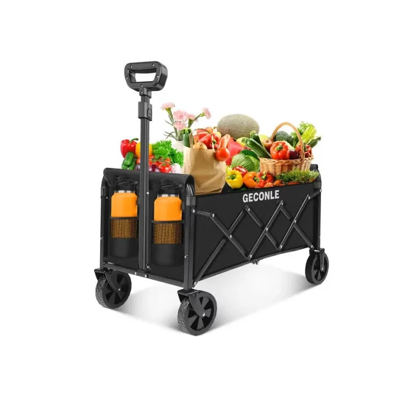 Cărucior Pliabil pentru Transport 100L, Suport Băuturi, Roți All-Terrain, Pliere Rapidă