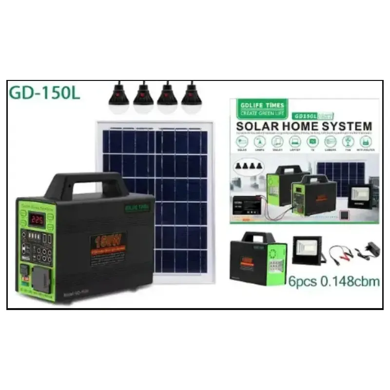 Kit sistem solar GD-150L , Invertor 220V 150W, Panou fotovoltaic 40W, cu 4 Becuri si Proiector LED