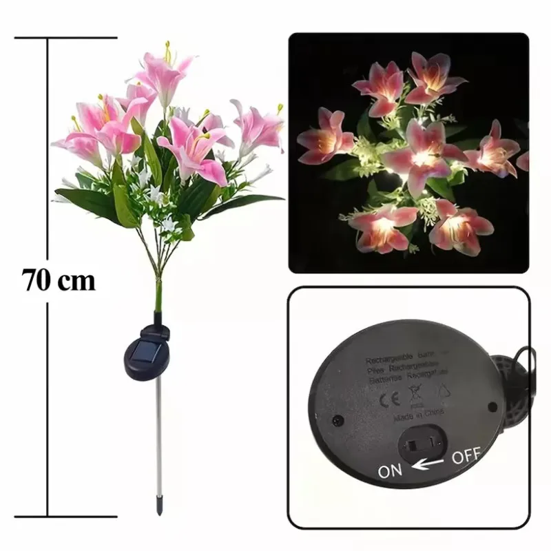Lămpa Solara LED Crini 70 cm, IP65, Panou Solar 2V, Diverse culori