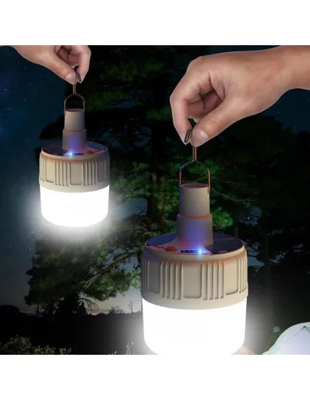 Lampa tip bec cu incarcare solara si USB, 6 moduri de iluminare si carlig pentru agatare, 20W