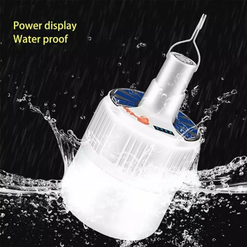 Lampa tip bec cu incarcare solara si USB, 6 moduri de iluminare si carlig pentru agatare, 20W