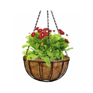 Suport pentru ghiveci cu lant, rotund, Otel, Fibra Cocos, 30x14cm